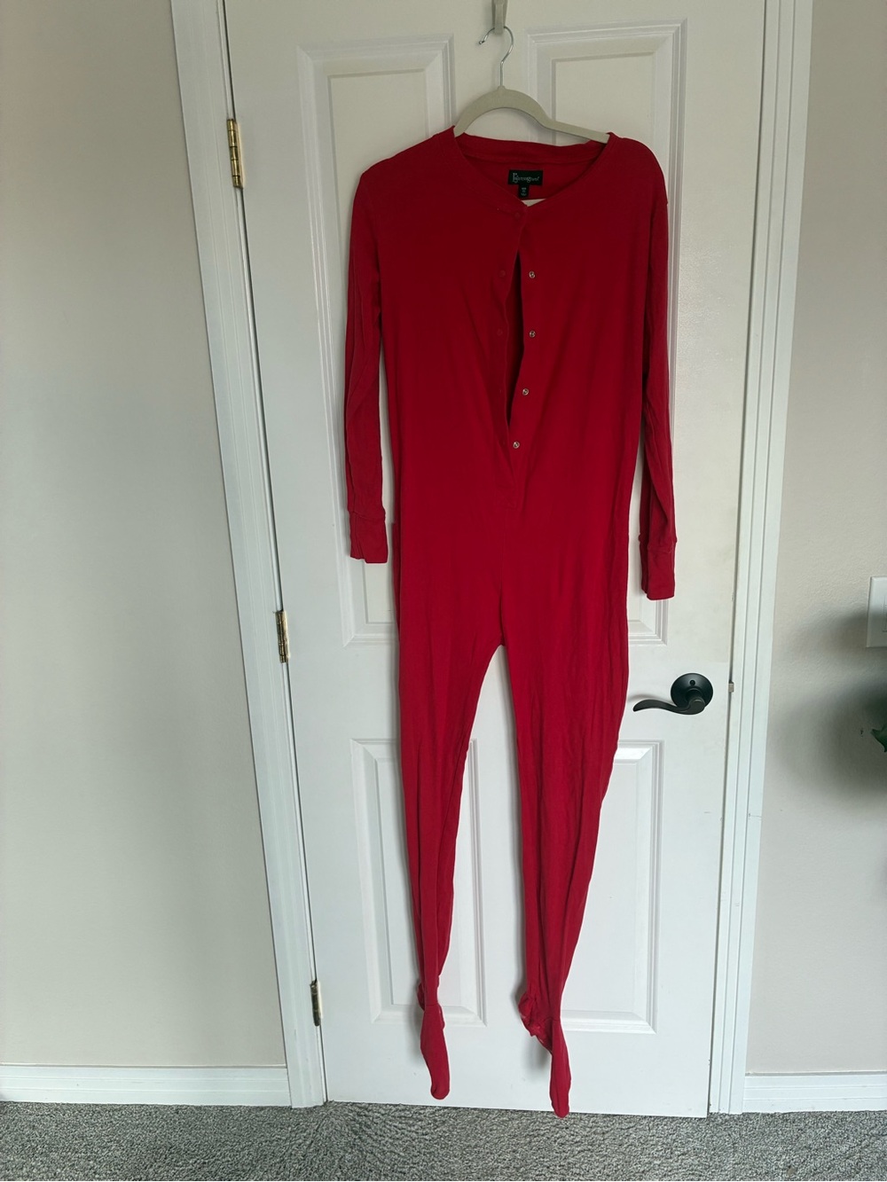 Women’s Red Long-Sleeve Footed Pajama One-Piece